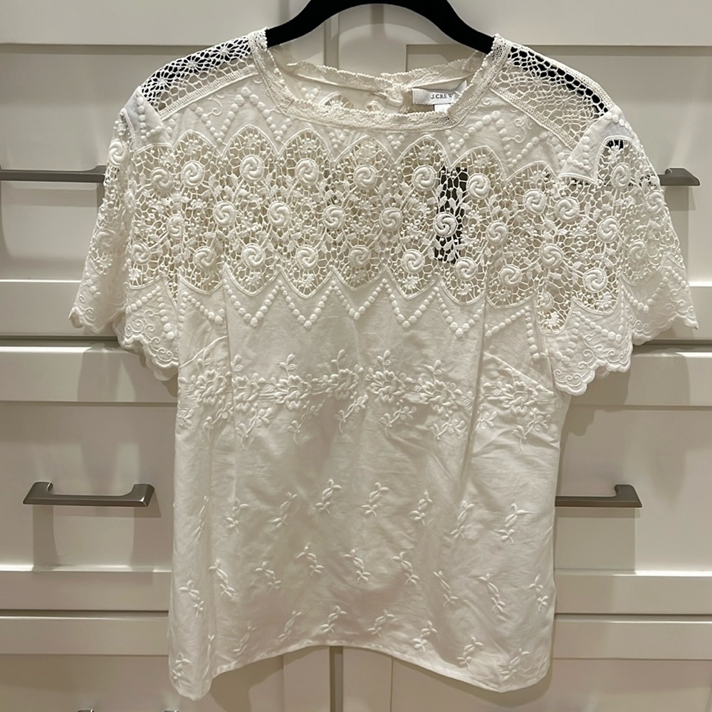 J. Crew Ivory Lace Button Back Shirt
